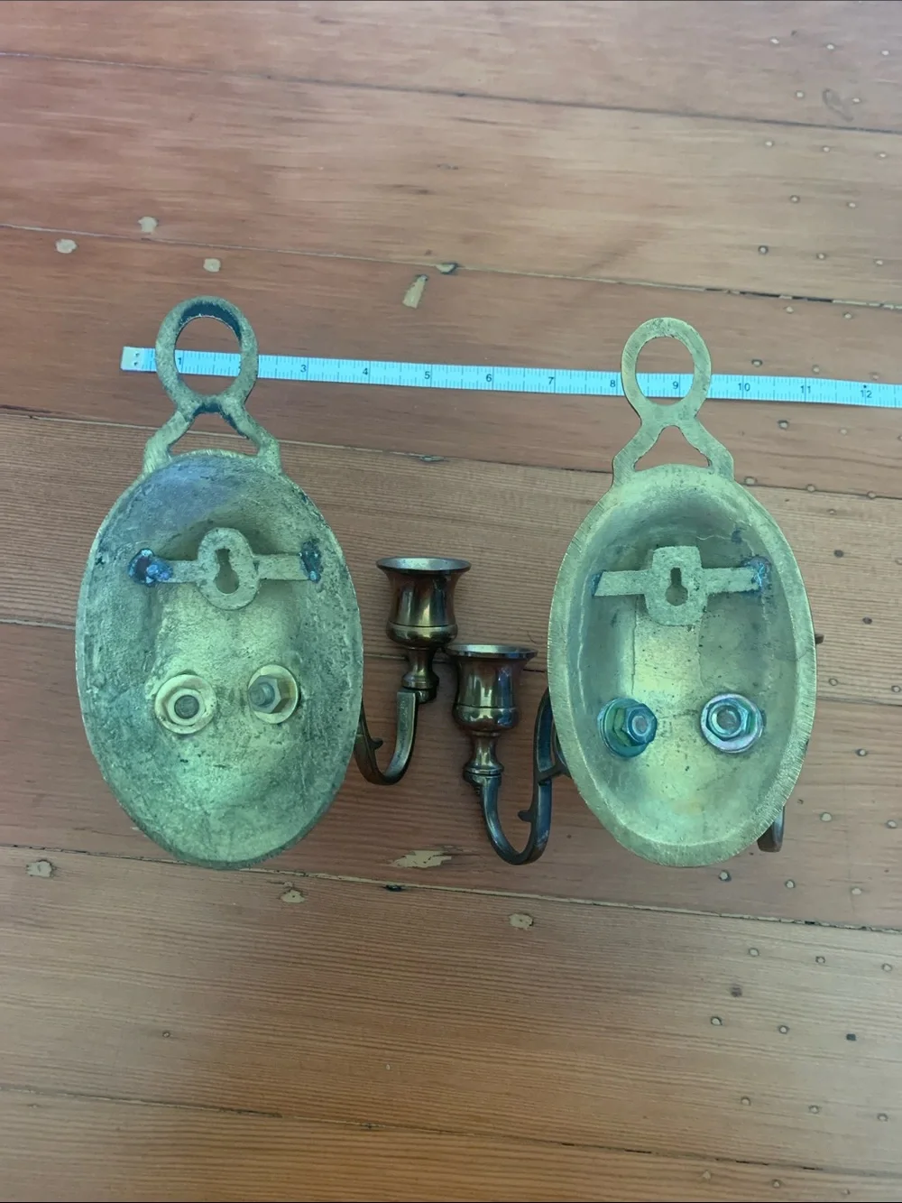Vintage Pair of Brass Double Taper Candle Holder Sconces